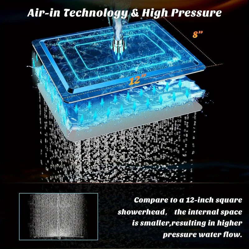 1pc Ducha de Lluvia Cuadrada 20.32x30.48 cm - Acero Inoxidable Cromado Pulido con Chorros de Silicona para Distribución Uniforme del Agua, Montaje en Pared, Sin Necesidad de Electricidad, Fácil Instalación para Baños Modernos