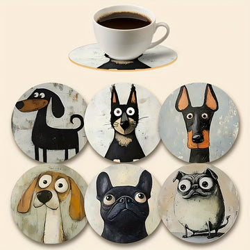 Juego de 6 Posavasos de Madera con Diseño Lindo para Perros, Adecuados para Bebidas, Té y Café, Decoración del Hogar y Comedor, Regalo Ideal para Amantes de los Perros, Familiares y Colegas