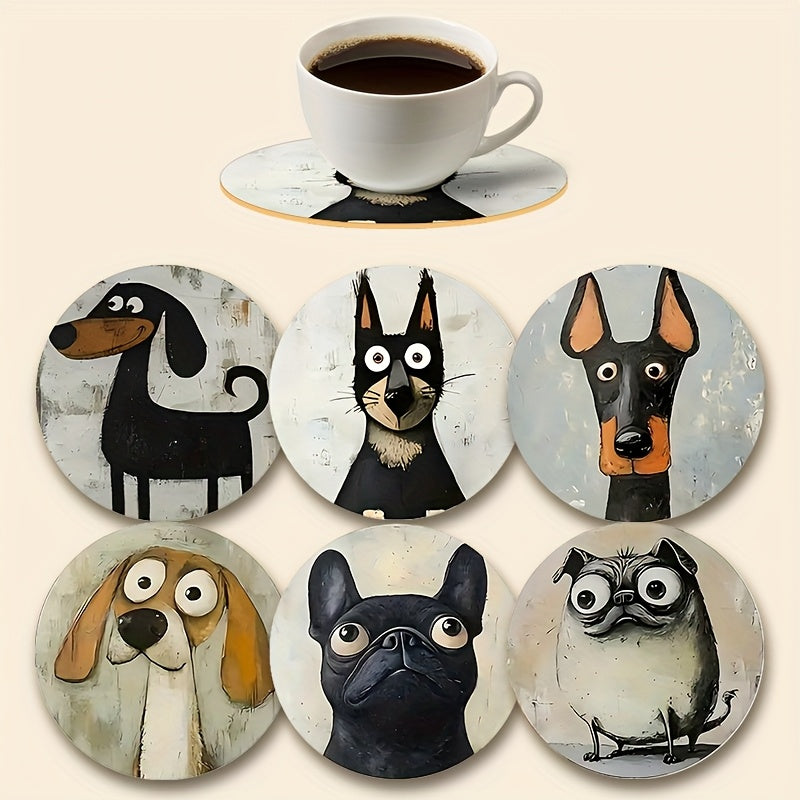 Juego de 6 Posavasos de Madera con Diseño Lindo para Perros, Adecuados para Bebidas, Té y Café, Decoración del Hogar y Comedor, Regalo Ideal para Amantes de los Perros, Familiares y Colegas