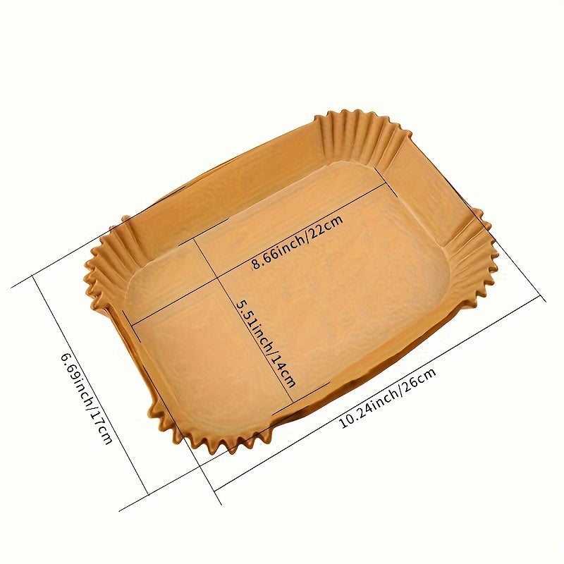 10/25/50/100/200pcs "Quick-Clean" Revestimientos Desechables Rectangulares para Freidora de Aire (26.01cm X 16.99cm) - Limpieza Fácil, Cestas de Papel Antiadherentes y Bandejas para Hornear para Accesorios de Horno