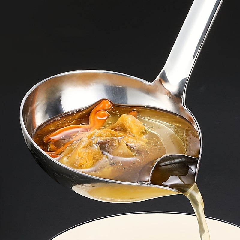 Cuchara Separadora de Aceite de Acero Inoxidable - 1pc Cucharón para Eliminar Grasa, Colador de Grasa para Sopa y Salsa, Herramienta de Filtro de Aceite para Olla Caliente con Mango Largo y Boquilla para Vertido para Uso en Cocina