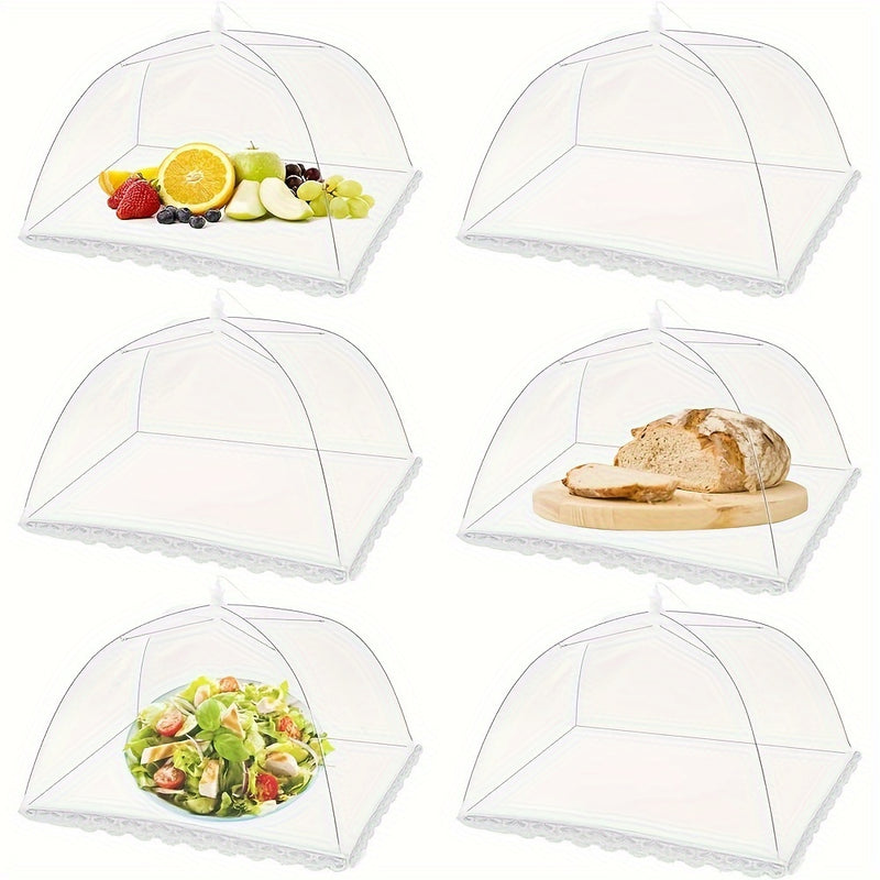 3pcs/6pcs Cubiertas Plegables Pop-Up para Alimentos - Mallas de Acero Plástico Reutilizables para Camping, BBQ y Picnics al Aire Libre - Antiinsectos, Seguras para Comida, Varios Tamaños (12.6”-18.5”), Blancas, Esenciales para Barbacoa, Protección Funcio