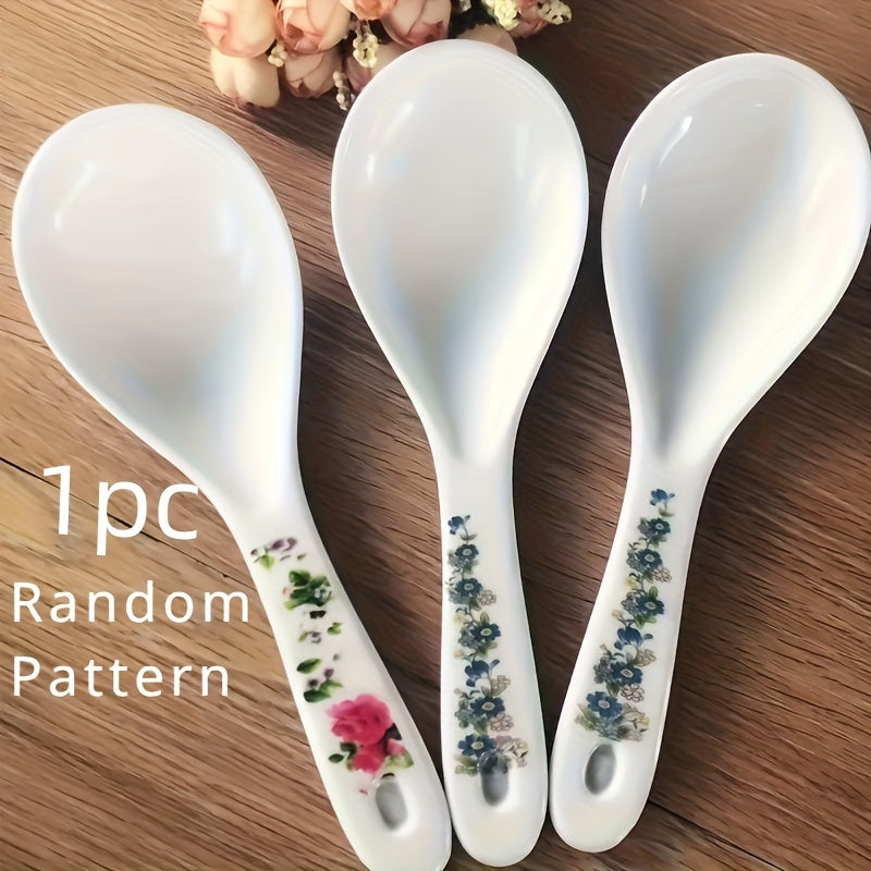 1, 3 o 6 cucharitas de arroz con diseño floral, cucharas de plástico prácticas, blancas con estampado, vajilla para hogar, cocina, restaurante u hotel, suministros de cocina