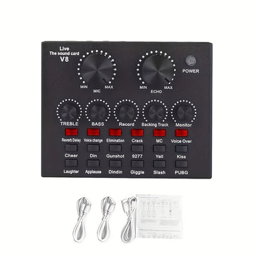 Kit de Podcast con Tarjeta de Sonido V8 y Micrófono LCT240 Cableado, Adecuado para Streaming, Juegos y Karaoke