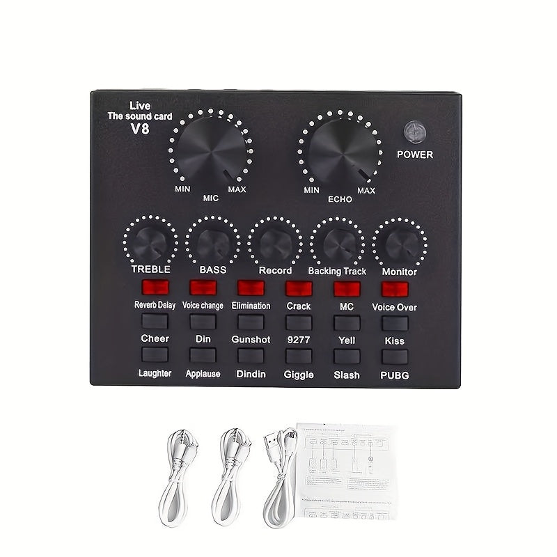 Kit de Podcast con Tarjeta de Sonido V8 y Micrófono LCT240 Cableado, Adecuado para Streaming, Juegos y Karaoke