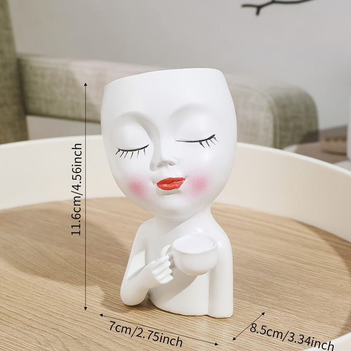 Jarrón Clásico de Resina con Chica de Café, Patrón de Camuflaje, Adorno Decorativo de Mesa con Temática Global, Accesorios para Bar de Café