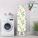 Funda de tabla de planchar 2D de diseño plano - Tamaño completo, relleno resistente al quemado, borde elástico, resistente, lavable en máquina - 1 pieza, blanco con patrón floral amarillo y verde, ideal para decoración de la habitación de lavado en casa,