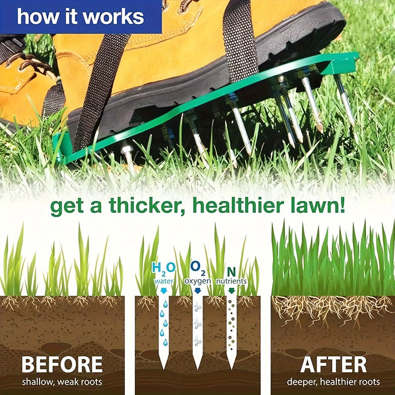 1 Par de Zapatos de Aeración de Césped de Jardín Duraderos - Aerador de Césped Manual con Dientes de Metal, No Se Necesita Electricidad, Diseño Ergonómico para una Eficiente Aeración del Suelo en Jardines, Patios y Traspatios, Herramienta de Aeración de