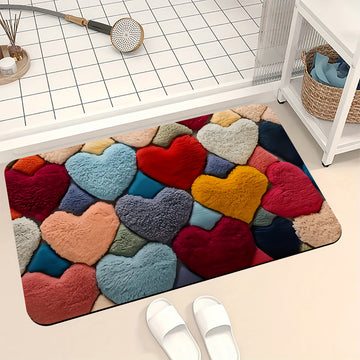 Tapete de corazón para el Día de San Valentín - Suave franela, respaldo antideslizante, 0,39 pulgadas de grosor, espuma de memoria, ideal para decoración de sala de estar y baño, regalo perfecto para vacaciones, tapete de piso de vacaciones | Tapete de c