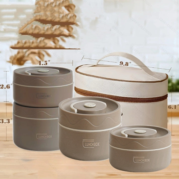 1 Juego de Tupper y Bolsa de Almuerzo - Disponible en Múltiples Colores - 4 Capas de Tupper de Acero Inoxidable + 1 Bolsa Aislada, Tupper Aislado Sellado, Adecuado para Escuela, Oficina, Camping al Aire Libre y Uso en Casa, Seguro para Microondas