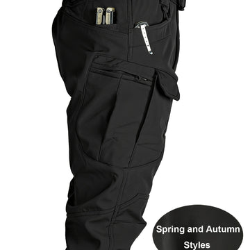 Pantalones Tácticos para Hombre - Múltiples Bolsillos de Utilidad (Correa en la Pierna/Bolsillos Laterales), Tejido Suave y Elástico, Diseño Sin Cinturón para Exteriores, Senderismo, Camping, Trabajo - Pantalones Todo en Uno, Equipo Táctico de Campamento