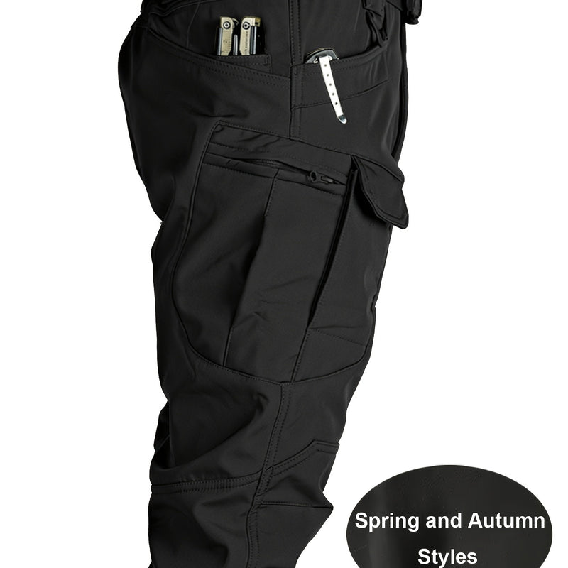 Pantalones Tácticos para Hombre - Múltiples Bolsillos de Utilidad (Correa en la Pierna/Bolsillos Laterales), Tejido Suave y Elástico, Diseño Sin Cinturón para Exteriores, Senderismo, Camping, Trabajo - Pantalones Todo en Uno, Equipo Táctico de Campamento