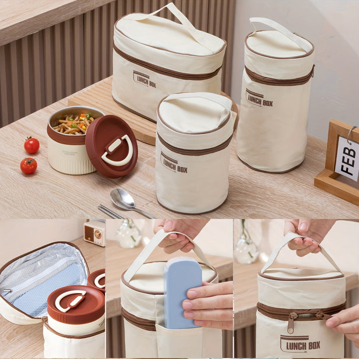 Juego de 1 lonchera térmica redonda de 2000 ml con 4 recipientes de acero inoxidable, apta para microondas, ideal para oficina, escuela, viajes, picnic y comida para llevar