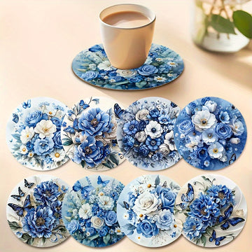 8 Piezas de Posavasos de Madera con Tema Floral, Resistentes al Calor, Decorativos para Café y Té, Ideales para Hogar o Restaurante, Regalo Perfecto para Padres y Amigos