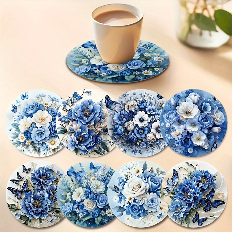 8 Piezas de Posavasos de Madera con Tema Floral, Resistentes al Calor, Decorativos para Café y Té, Ideales para Hogar o Restaurante, Regalo Perfecto para Padres y Amigos