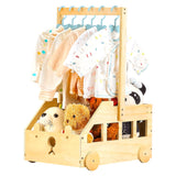 Organizador Clásico de Madera con Estante Colgante y Cubo Abierto - Contenedor de Madera Sin Acabar para Ropa Infantil, Juguetes y Organización del Hogar | Diseño Clásico en Madera | Construcción sin Acabado