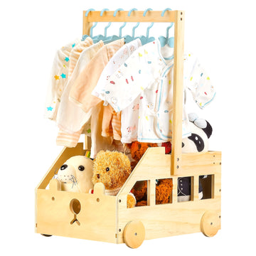 Organizador Clásico de Madera con Estante Colgante y Cubo Abierto - Contenedor de Madera Sin Acabar para Ropa Infantil, Juguetes y Organización del Hogar | Diseño Clásico en Madera | Construcción sin Acabado