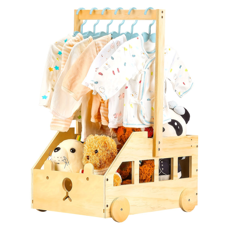Organizador Clásico de Madera con Estante Colgante y Cubo Abierto - Contenedor de Madera Sin Acabar para Ropa Infantil, Juguetes y Organización del Hogar | Diseño Clásico en Madera | Construcción sin Acabado