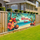 1 pieza, letrero de puerta de garaje de pavo tropical de playa, gran decoración al aire libre con letrero "Bienvenidos a casa", palmeras y diseño floral vibrante, perfecto para Navidad, fiestas de vacaciones y fondos temáticos de playa, decoración temáti