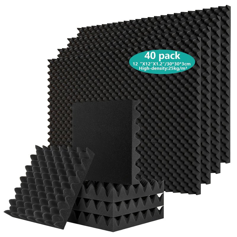 40pcs Paneles de Espuma de Alta Densidad Negros para Insonorización 30x30x3cm, Tableros Acústicos Retardantes de Llama para Estudios de Grabación, Salas de Conferencias, Estudios de Música, Estudios de Danza, Salas de Podcast, Salas de Juegos, Cines en C