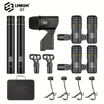 Kit de Micrófono para Instrumentos LMBGM G7 de 7 Piezas con Cable para Batería, Micrófono Dinámico para Bajo, Tom, Platillo y Charles, Uso para Batería, Voz, Banda, DJ, Escenario y Grabación Instrumental en Vivo