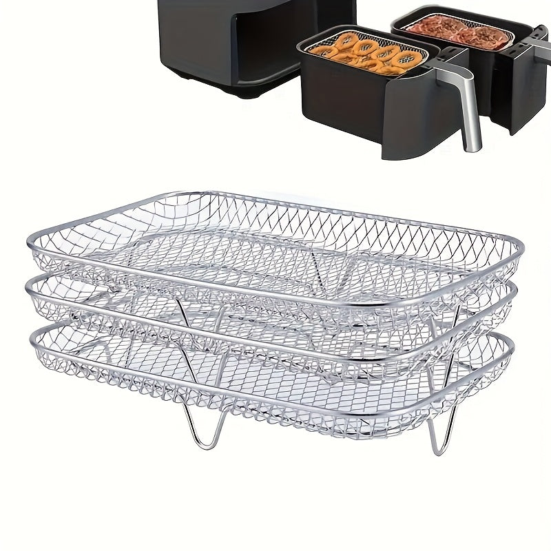Parilla Cuadrada de Acero Inoxidable de 3 Niveles, Accesorio Multifuncional para Freidora de Aire, Apilable, Ideal para Hornear en Fiestas o Cocinar Delicias Caseras