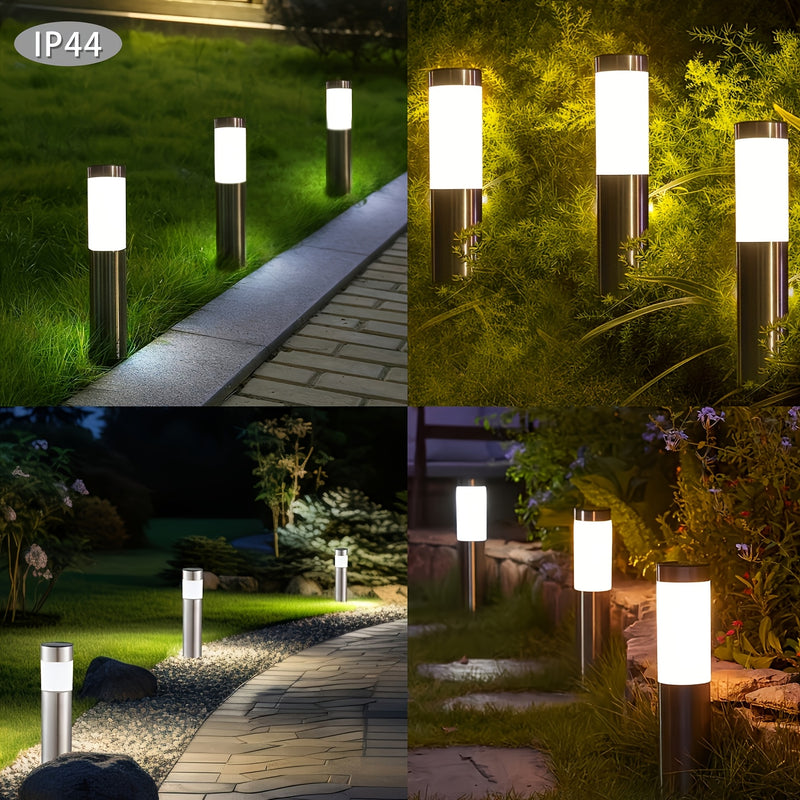 Juego de 2 luces de jardín LED alimentadas por energía solar - Hechas de acero inoxidable, adecuadas para iluminación de jardín y camino al aire libre, con un diseño de estaca de suelo.