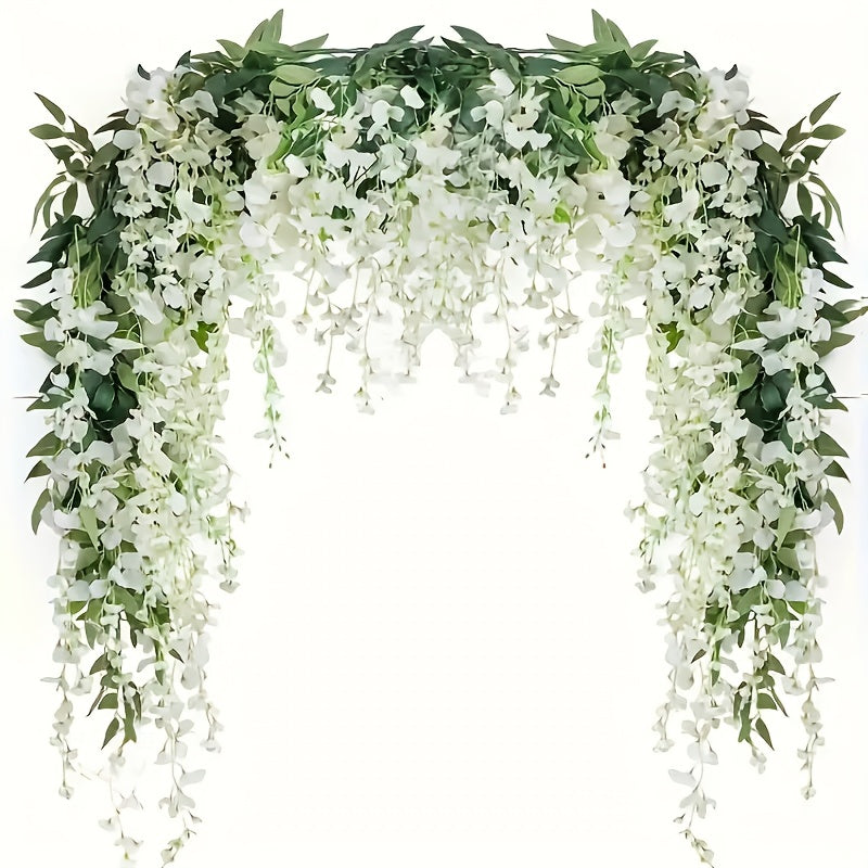 4 paquetes de 72 pulgadas (182,88 cm) de flores colgantes artificiales blancas de wisteria - Guirnalda de vino para arco de boda, fiesta, jardín, decoración del hogar - Perfecto para el Día de San Patricio, Pascua, primavera y verano, decoración al aire