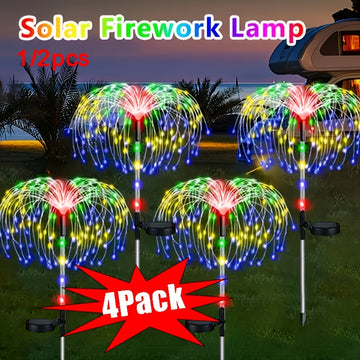 Luces navideñas de jardín solares 4/2/1, luces de fuegos artificiales solares LED 120/240/60, luces exteriores solares de estallido de estrellas brillantes, decoración para patio trasero y porche, regalos, IP44, Luces para césped, ilumina tu jardín