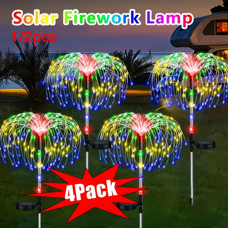 Luces navideñas de jardín solares 4/2/1, luces de fuegos artificiales solares LED 120/240/60, luces exteriores solares de estallido de estrellas brillantes, decoración para patio trasero y porche, regalos, IP44, Luces para césped, ilumina tu jardín