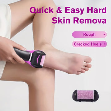 XUMTOM Lijadora eléctrica de pies - Lijadora de pies portátil con batería seca, con paño abrasivo giratorio, exfoliación sin dolor para la piel dura, eliminación de callos, mango antideslizante, ideal para uso en casa y viajes, cuidado de pies en viajes