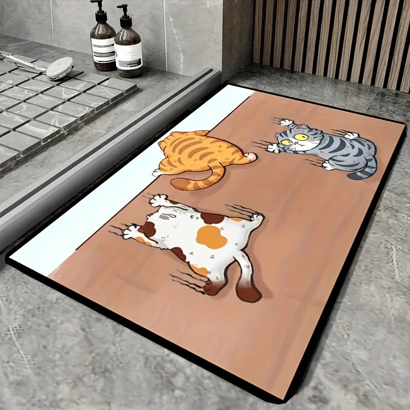 Alfombra Antideslizante De Caricatura De Gato Lindo, Absorbente Y Lavable Para Entrada, Sala De Estar, Cocina, Baño, Decoración De Hogar Duradera De Poliéster