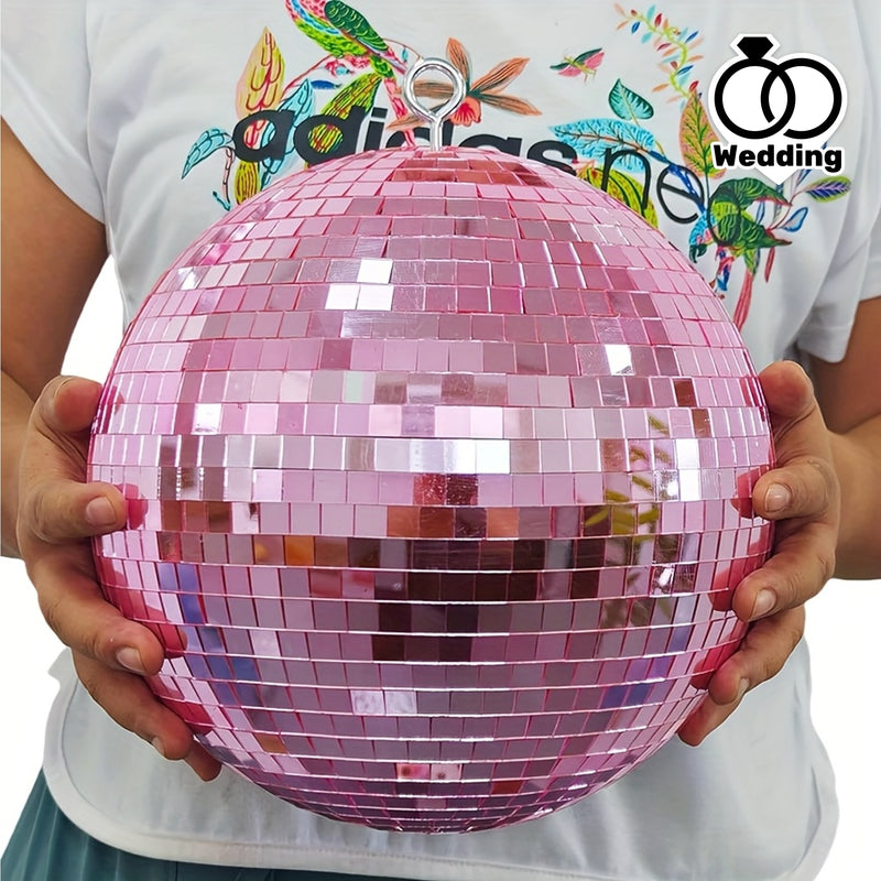 Esfera de Discoteca Espejo - Bola de discoteca rosa con cuerda para colgar, adecuada para fiestas grandes, cumpleaños y diseños de bodas, muy adecuada para clubes de DJ, decoración del hogar y escenarios en vivo con anillo para colgar, fácil instalación,