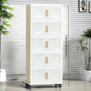 Elegante gabinete de almacenamiento plegable de cinco capas | Diseño doméstico de puertas dobles, material plástico adecuado para almacenamiento de juguetes de bebés/niños, se puede almacenar debajo de la cama.