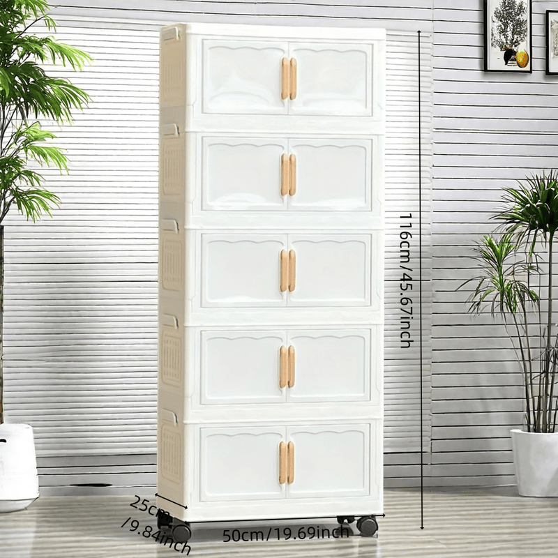 Elegante gabinete de almacenamiento plegable de cinco capas | Diseño doméstico de puertas dobles, material plástico adecuado para almacenamiento de juguetes de bebés/niños, se puede almacenar debajo de la cama.