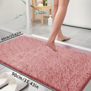 Alfombrilla de baño de lana coral ultra suave - Resistente al deslizamiento, absorbente y resistente a la decoloración, con superficie rosada y borde blanco, ideal para decoración del hogar, Navidad y accesorios de baño, alfombrilla de baño de piso