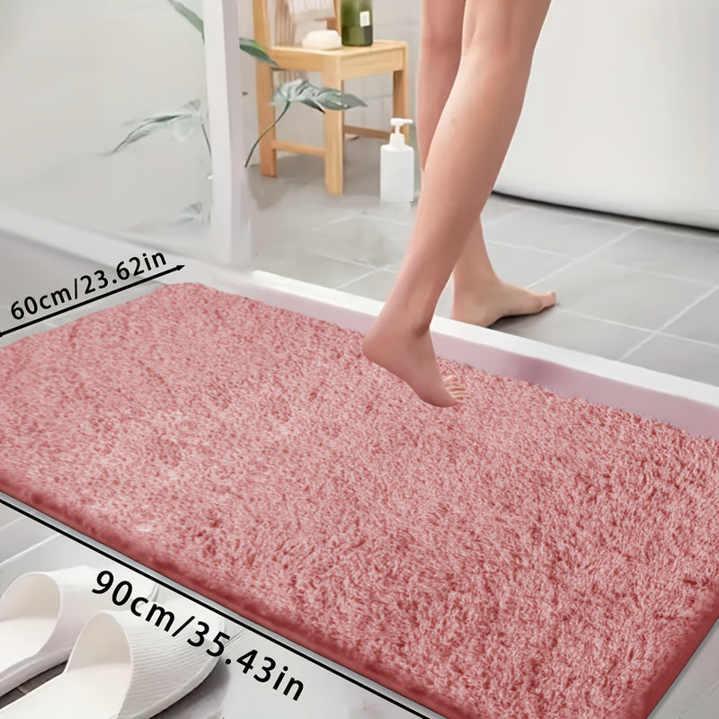Alfombrilla de baño de lana coral ultra suave - Resistente al deslizamiento, absorbente y resistente a la decoloración, con superficie rosada y borde blanco, ideal para decoración del hogar, Navidad y accesorios de baño, alfombrilla de baño de piso