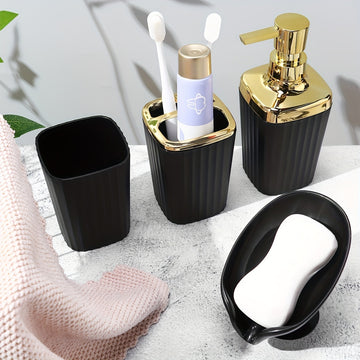 4 Piezas, Soporte Para Cepillo De Dientes, Vaso Para Enjuague Bucal Y Jabonera, Ideal Para Organizar Los Artículos Esenciales De Su Baño Accesorios De Baño, Kit De Baño Con Estilo Y Funcional Con Dispensador De Loción