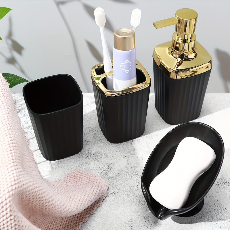 4 Piezas, Soporte Para Cepillo De Dientes, Vaso Para Enjuague Bucal Y Jabonera, Ideal Para Organizar Los Artículos Esenciales De Su Baño Accesorios De Baño, Kit De Baño Con Estilo Y Funcional Con Dispensador De Loción