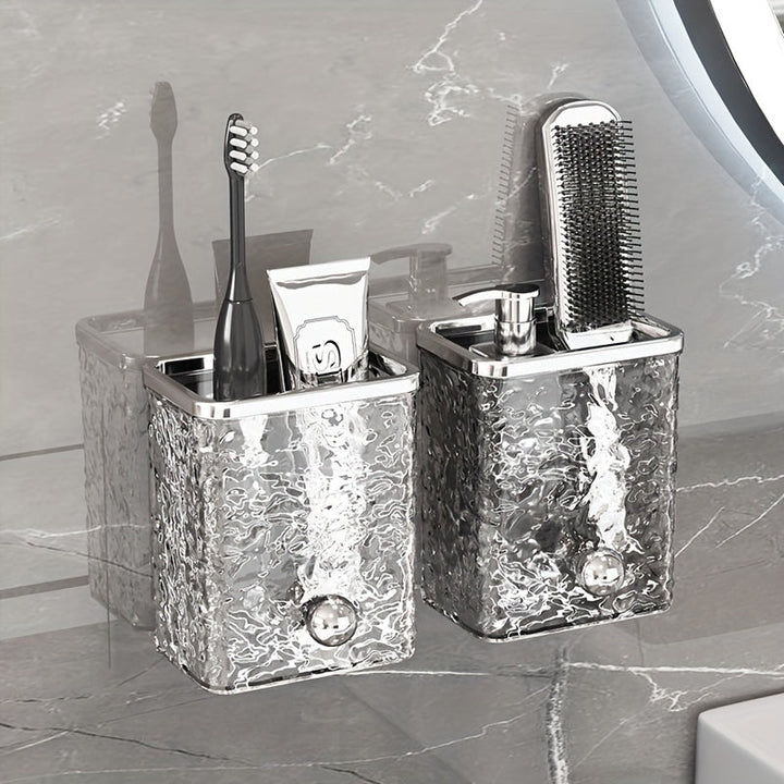 Porta cepillos con diseño de glaciar y ondas de agua, estante de baño sin taladro, caja organizadora para accesorios de maquillaje y artículos de baño