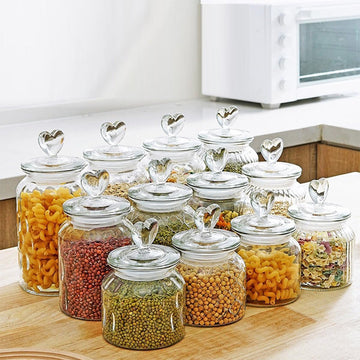 Tarros de Almacenamiento de Comida de Vidrio con Tapa en Forma de Corazón de 22oz/32oz - Elegantes y Herméticos, Contenedores para Cereales, Tarro para Galletas e Ideales para Tu Cocina