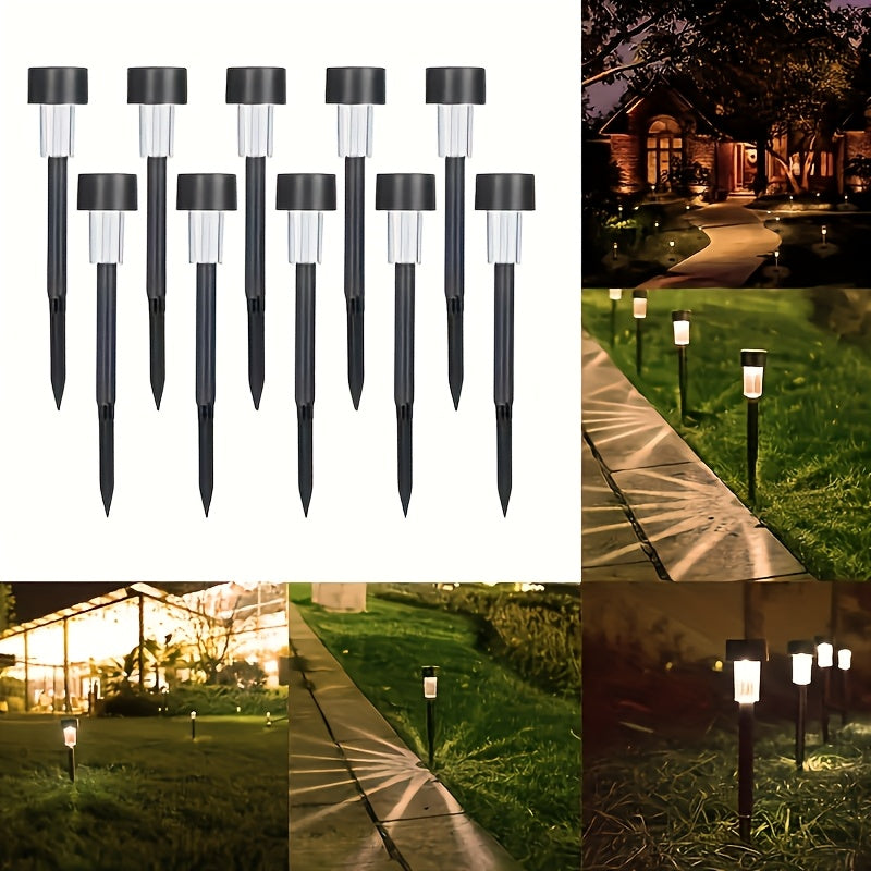 10 piezas de luces solares de sendero KOLYC - Iluminación exterior duradera con lentes claras, diseño de plástico negro para caminos de patio, césped y garajes - Energía solar, instalación fácil, iluminación moderna para jardines y exteriores, luces sola