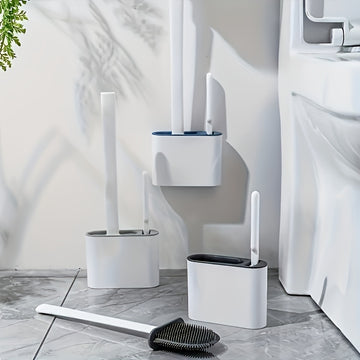 1 Juego de 2 Cepillos de Inodoro y 1 Asiento de Inodoro, Cepillo de Inodoro Montado en la Pared, Cabeza de Cepillo de Inodoro de Silicona Suave, Cepillo de Inodoro con Mango Largo, Cepillo Multifuncional para el Hogar