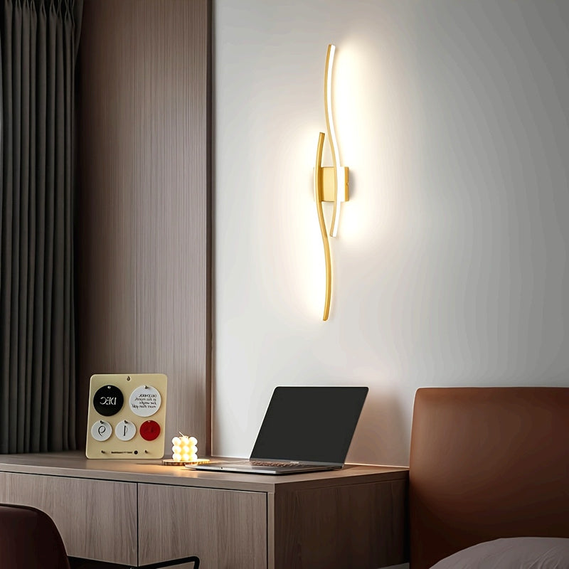 1 pieza de moderno lujo LED de pared, montaje semienterrado con acabado metálico, iluminación de 3 tonos ajustable para dormitorio, sala de estar, baño y espejo de tocador - Conectado a la red, compatible con Alexa, 110-240V, luz de pared para dormitorio
