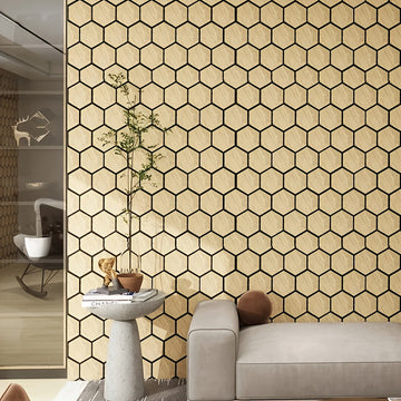 Paneles Acústicos Hexagonales Modernos en Fieltro Negro - Decoración de Pared y Techo Insonorizante de Roble Natural para Estudios de Grabación y Cines Caseros