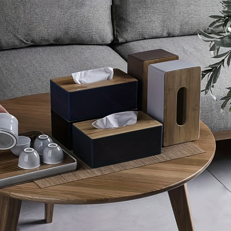 Soporte de caja de pañuelos cuadrada de madera de gran capacidad - 1 pieza de almacenamiento de pañuelos rectangulares de plástico para baño, sala de estar, tocador de dormitorio, accesorios de decoración del hogar, Halloween, decoración de Navidad