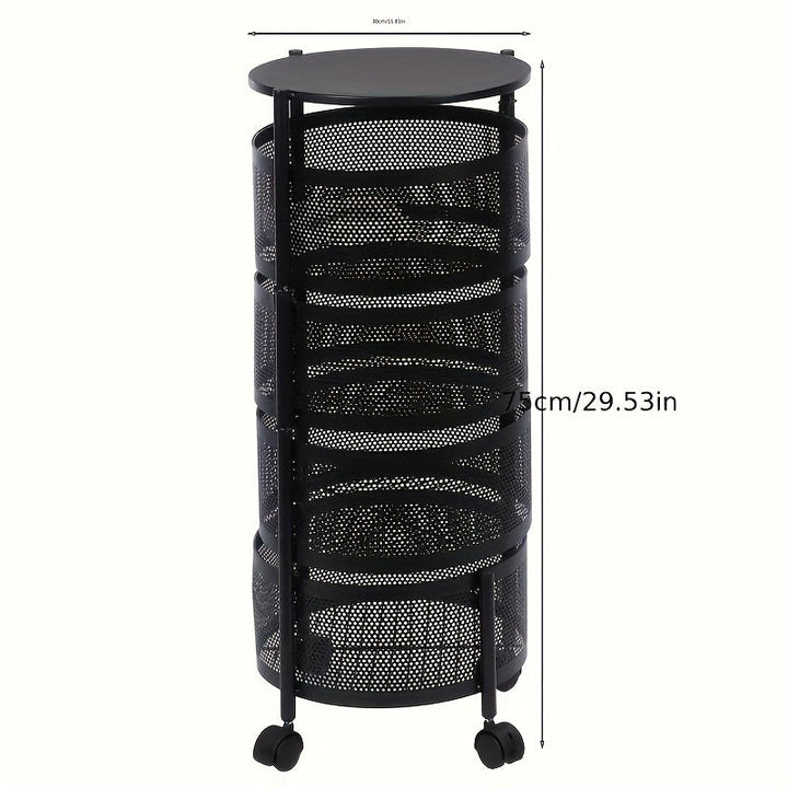 1pc Estantería clásica redonda giratoria de metal, Organizador de estantería abierta de varios niveles para cocina, Canasta de frutas y snacks autónoma, Sin energía ni batería necesaria, Construcción de metal