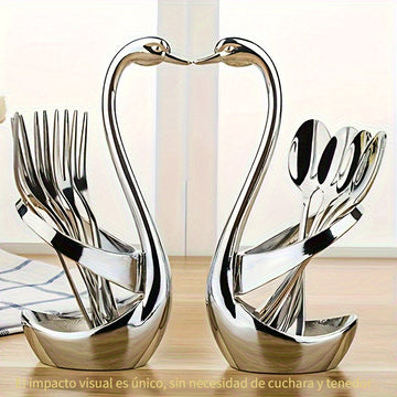 Soporte para cubiertos en forma de cisne elegante de acero inoxidable 304, 1 pieza - Diseño elegante, no incluye tenedor ni cuchara, ideal para decoración del hogar, mesa de café, hotel y fiestas