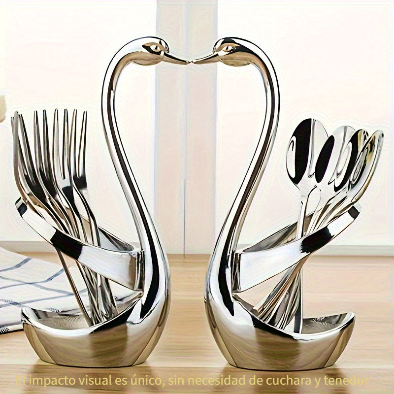 Soporte para cubiertos en forma de cisne elegante de acero inoxidable 304, 1 pieza - Diseño elegante, no incluye tenedor ni cuchara, ideal para decoración del hogar, mesa de café, hotel y fiestas