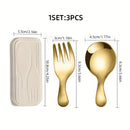3pcs Portable Cutlery Set, Stainless Steel Short Handle Round Head Spoon Set, Mini Spoon and Fork Set, Boxed Stainless Steel Fork and Spoon Set, Small Round Spoon with Short Handle, Short Handle Round Head Spoon and Fork, Mini Ice Cream Spoon with Short